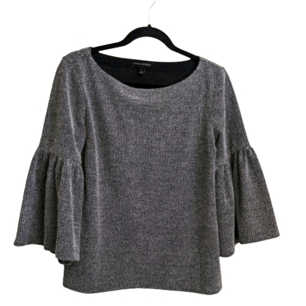 🌟 Banana Republic Black Tweed Bell Sleeve Blouse